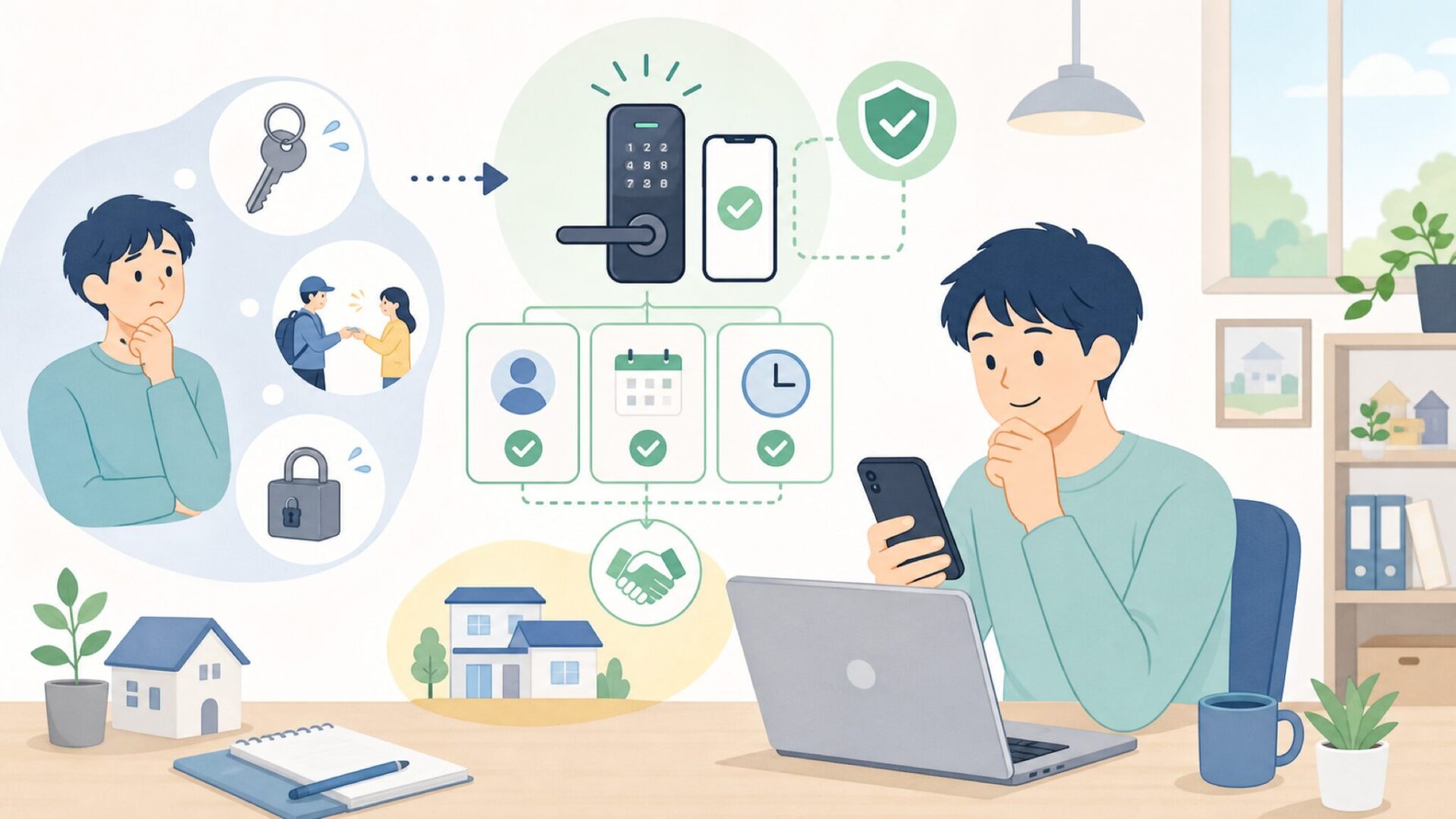 民泊ホストや不動産オーナーのigloohome活用法を表すイラスト