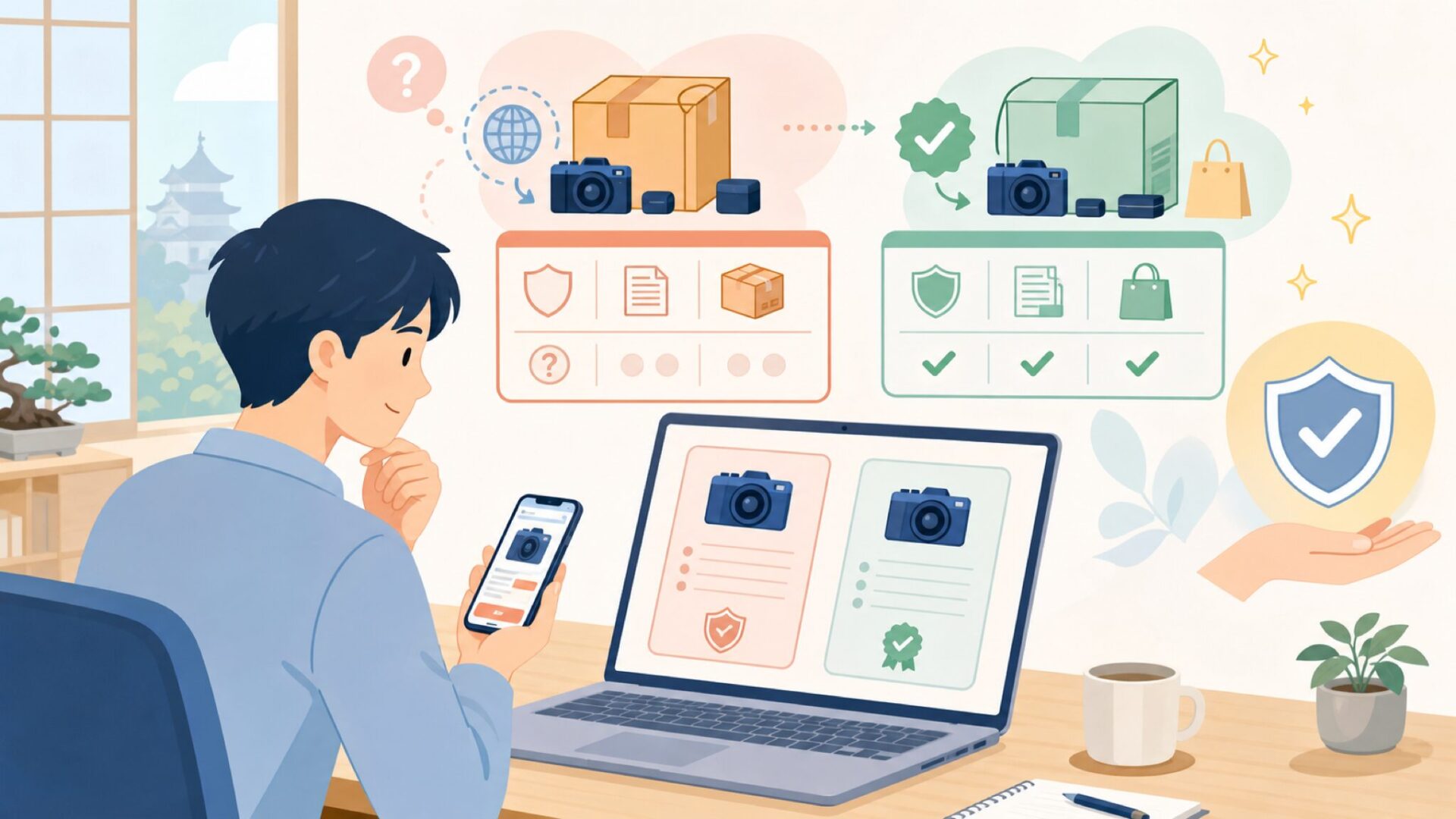 並行輸入品と正規品を見分けるポイントを表すイラスト