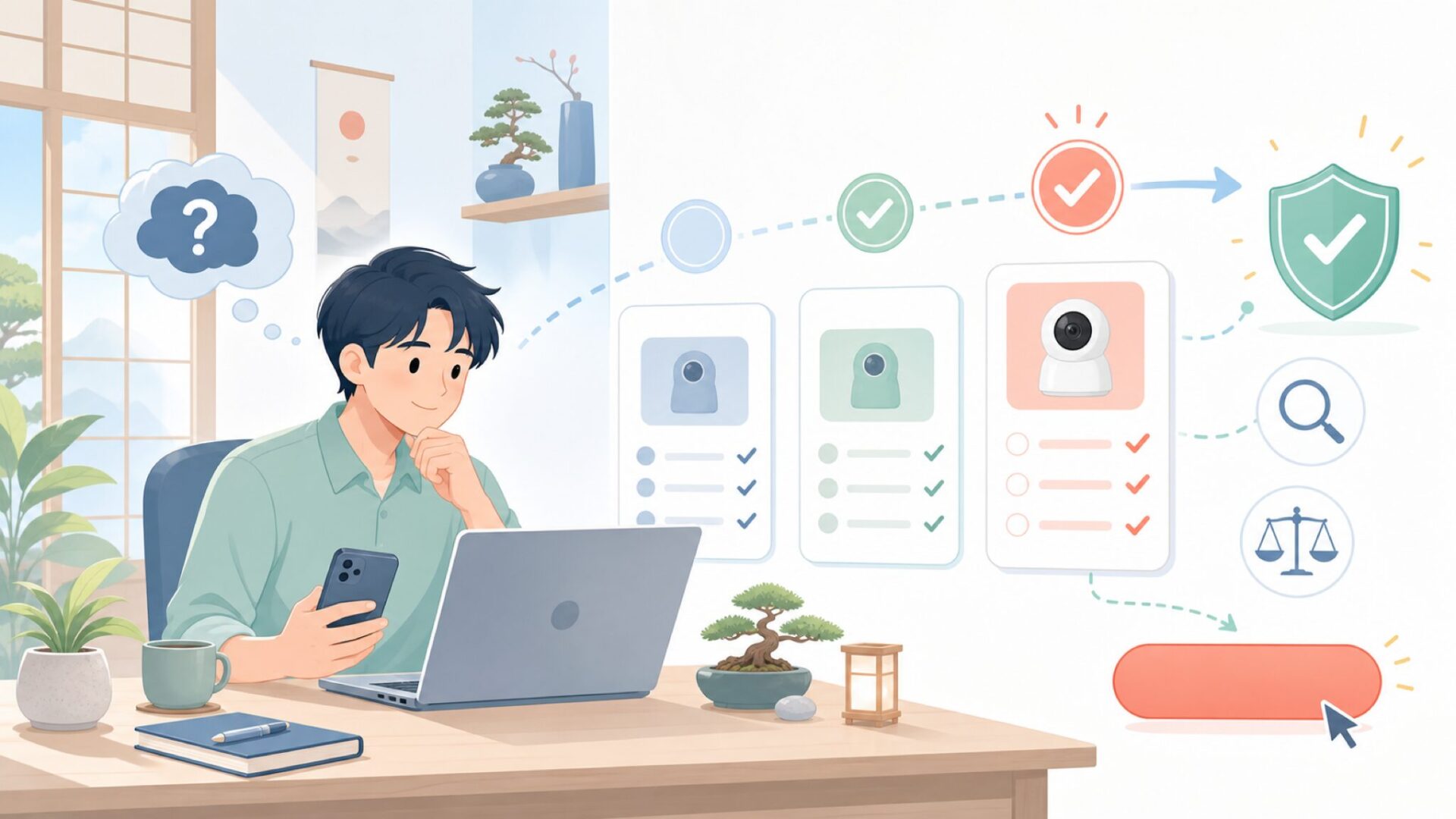 安心してGROVIEWを購入するための最終チェックを表すイラスト