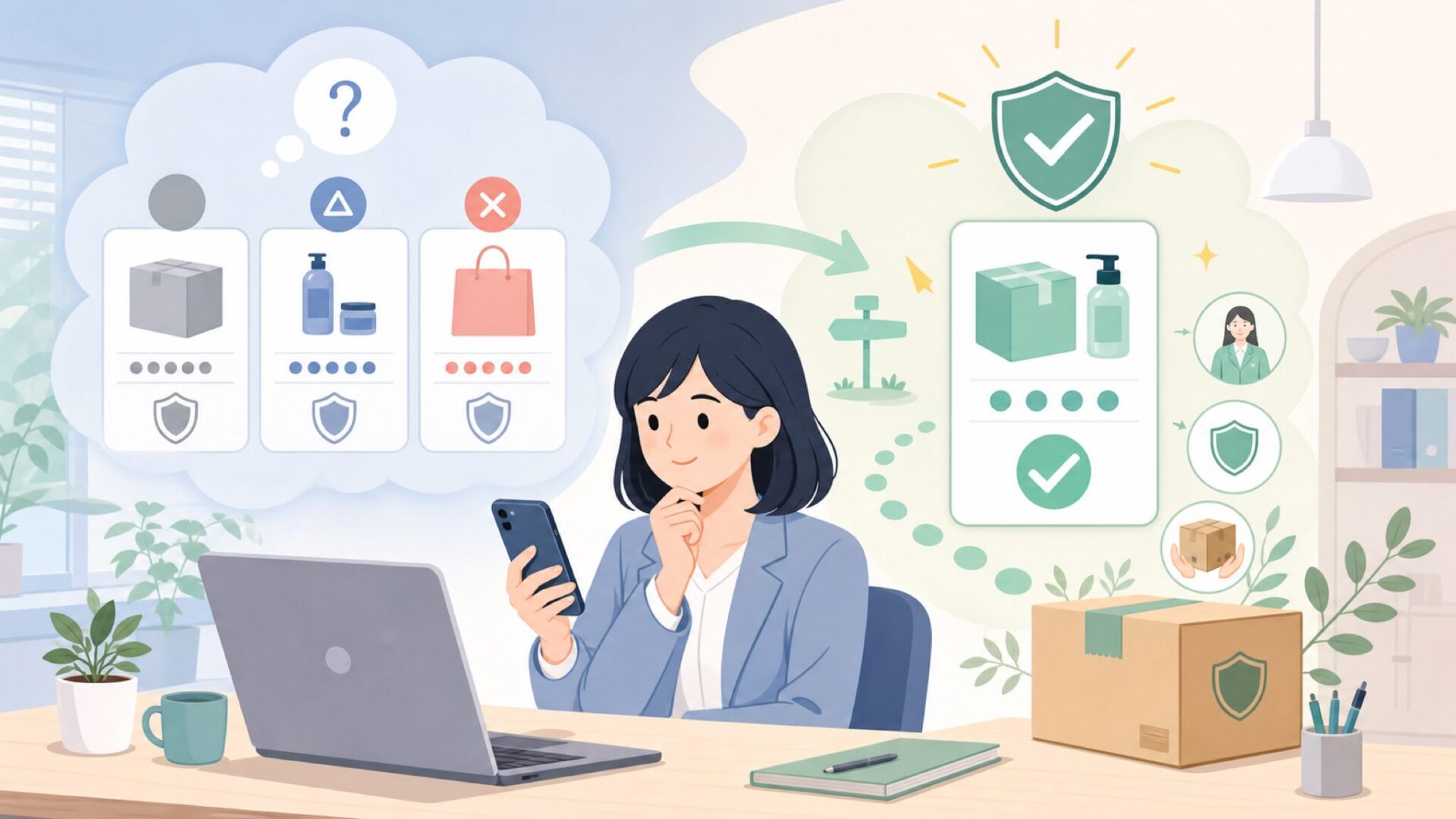 正規品を安心して手に入れる購入先ガイドを表すイラスト
