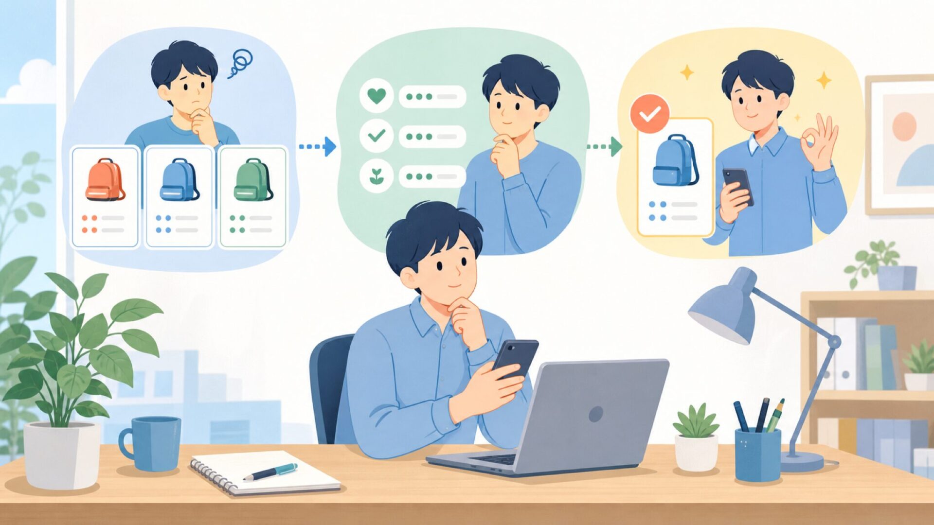 JADENSを選ぶか迷ったら——比較ブランドと最終判断を表すイラスト