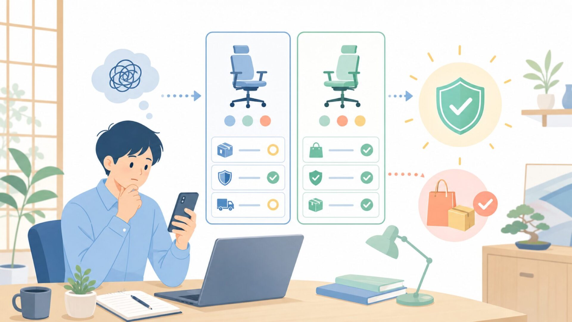 COLAMYを購入するとき：Amazonと公式サイトの使い分けを表すイラスト