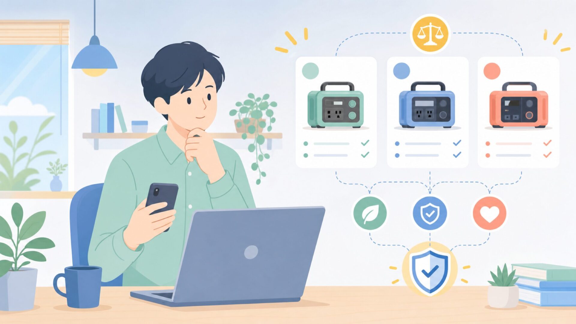 EcoFlow・Jackeryとの違い：ALLPOWERSはどんな人に向いているかを表すイラスト