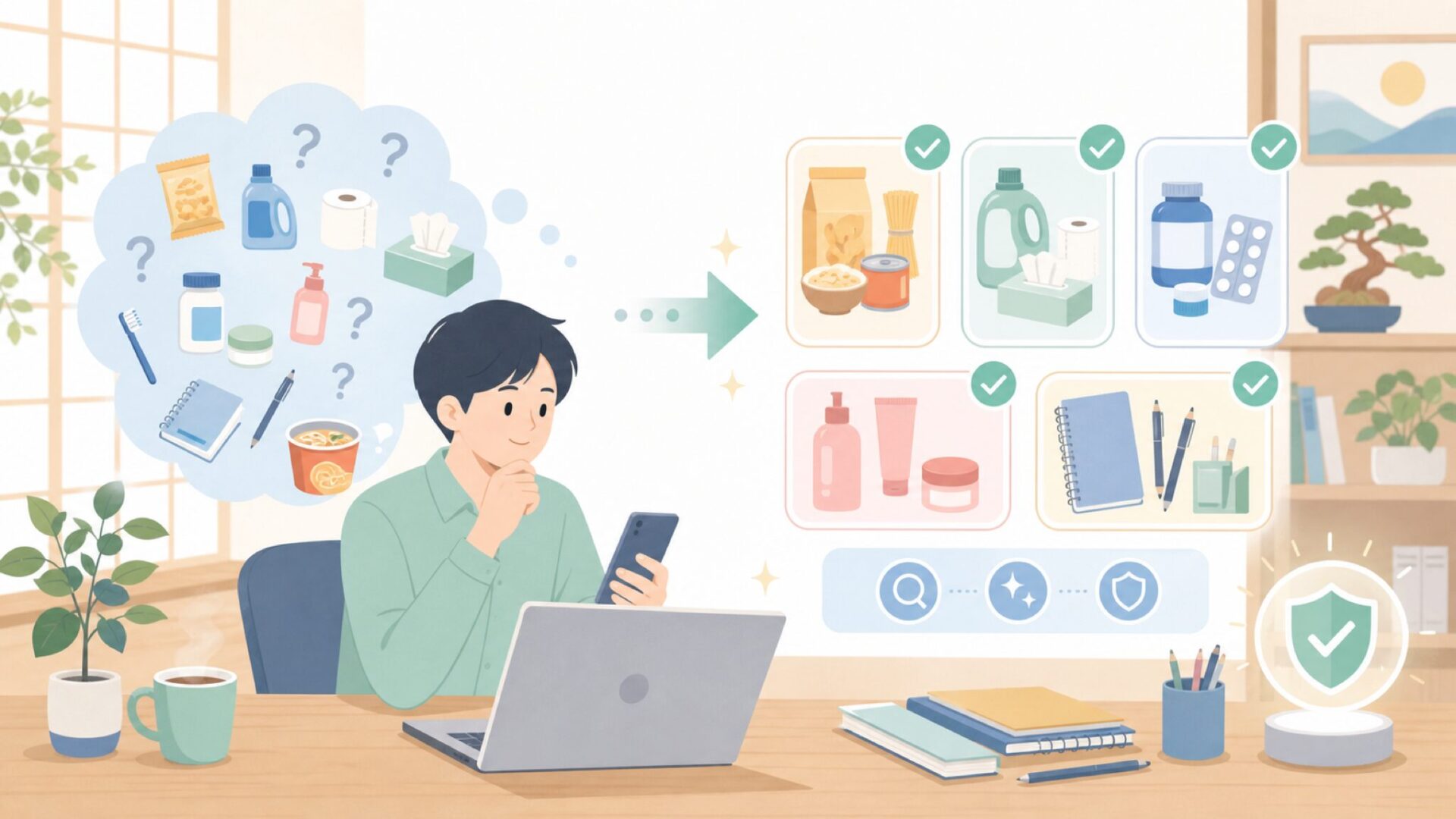 Solimoの注目商品カテゴリと代表商品を表すイラスト