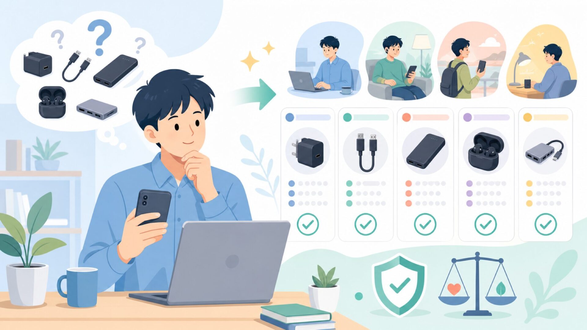 用途別AUKEYのおすすめ製品の選び方を表すイラスト
