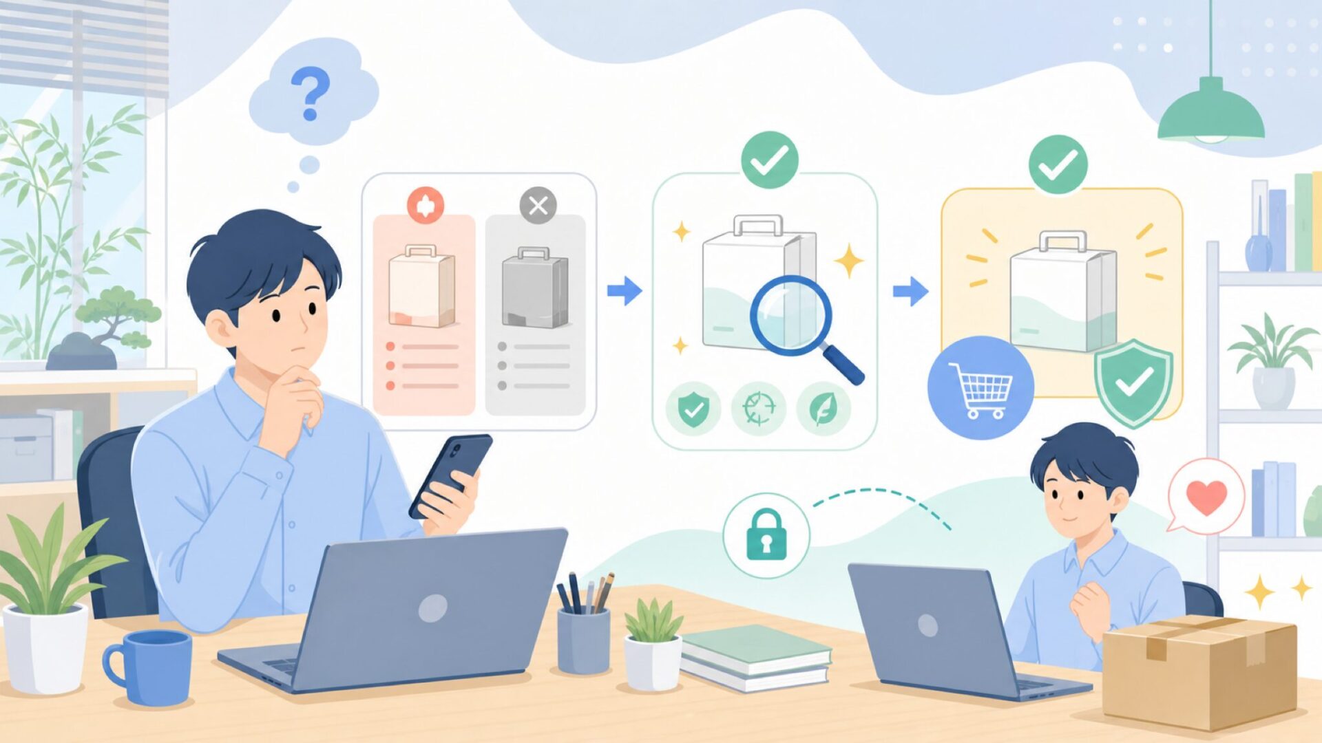 NeatPackを安全に購入する方法と正規品の見分け方を表すイラスト