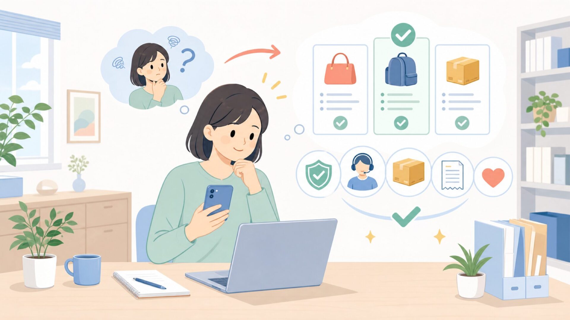 国内での買い方とサポートを表すイラスト