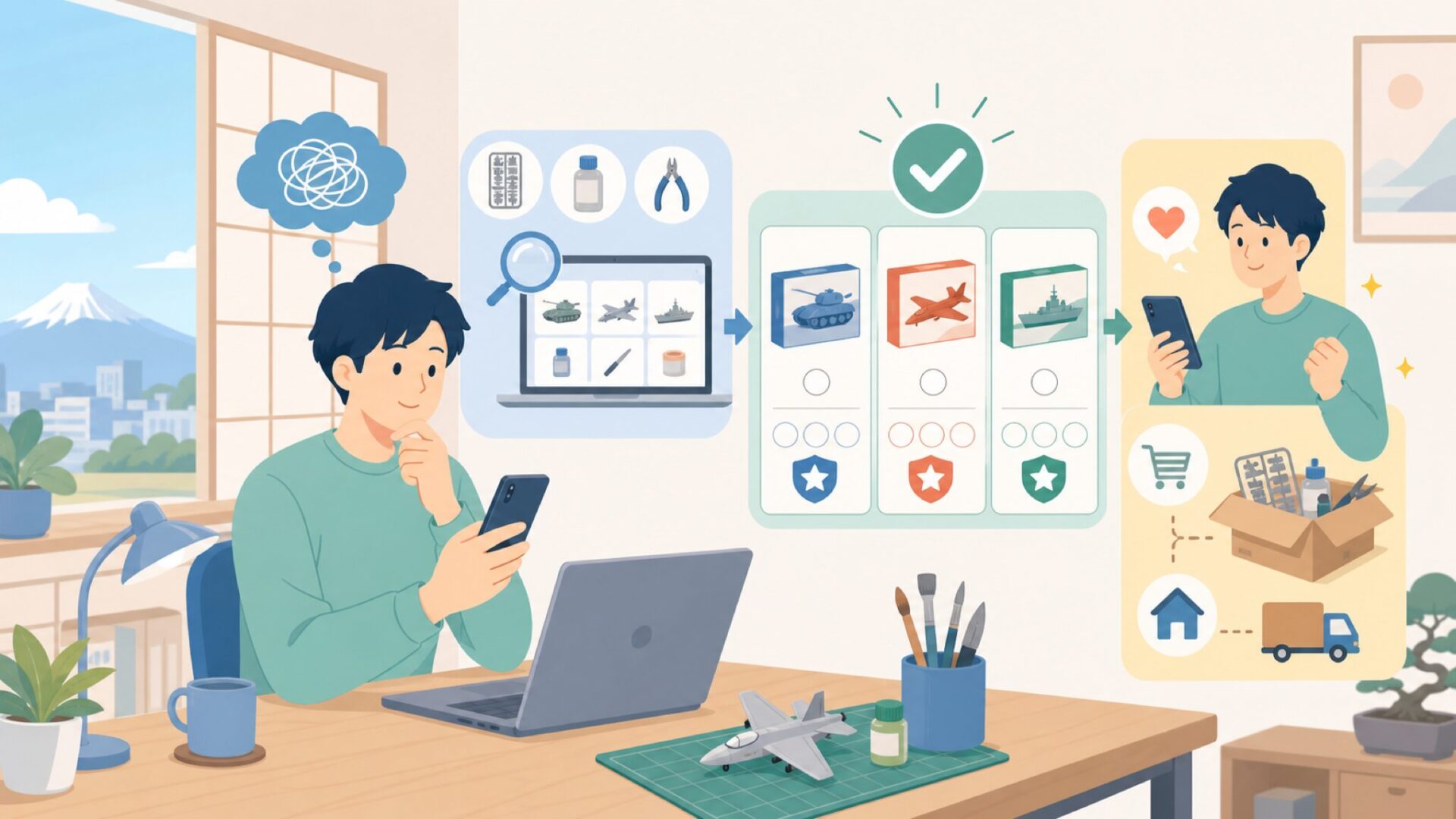 日本でAirfixを買う・楽しむための入手ガイドを表すイラスト