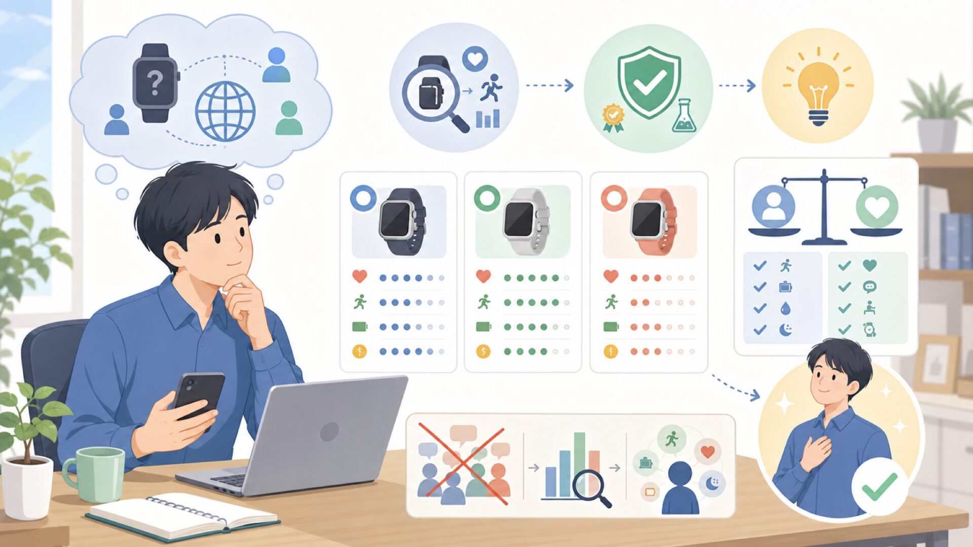 結論：TicWatchは買っていいのか、正直に答えるを表すイラスト