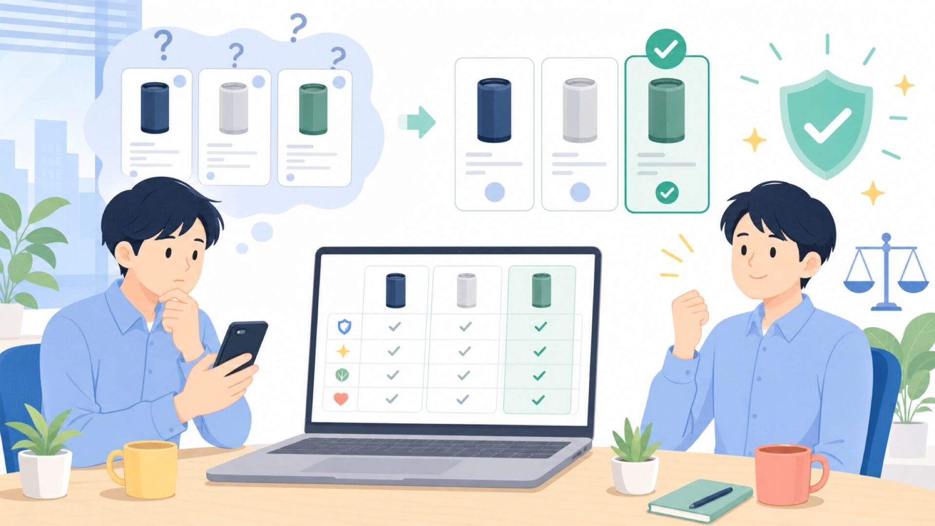 Securaと同価格帯ブランドを比べて納得して選ぶを表すイラスト