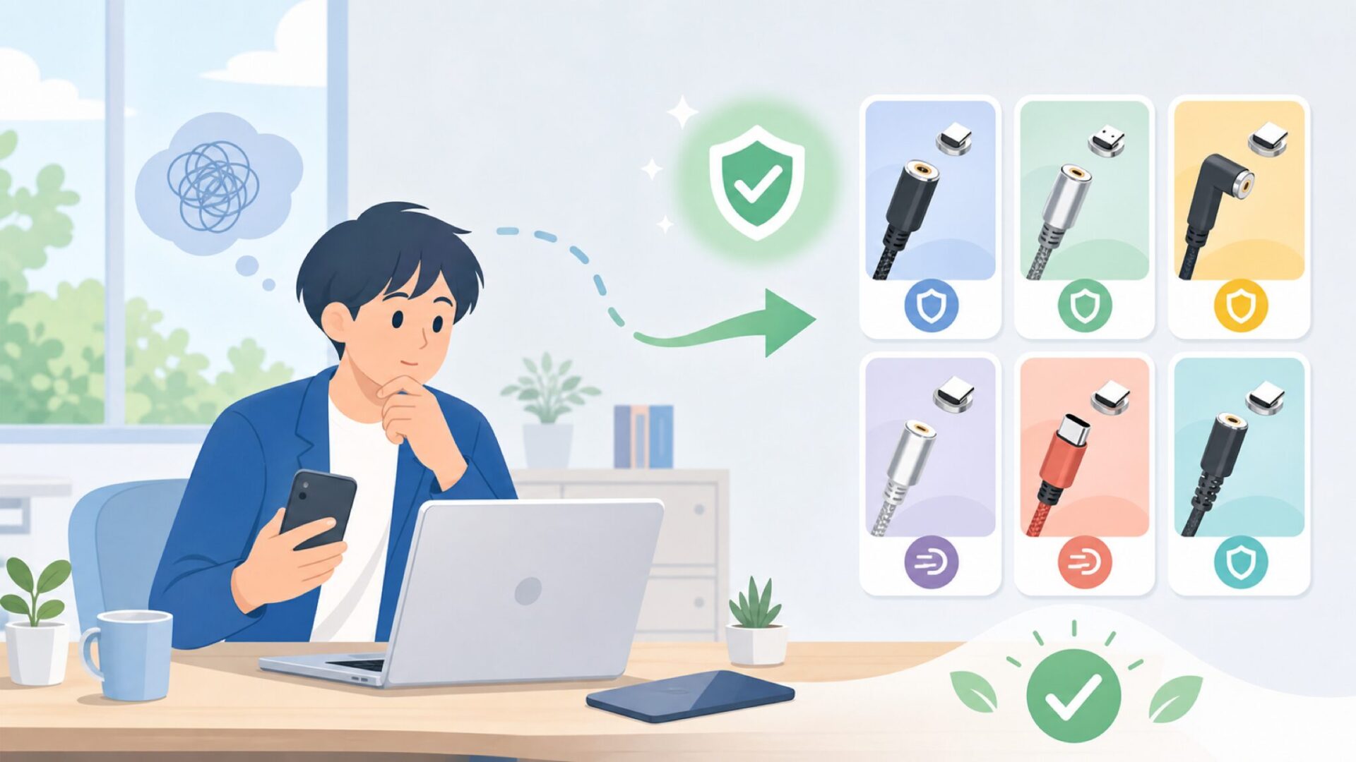 Kuulaaが合わない人へ｜マグネット充電ケーブルの代替ブランド6選を表すイラスト