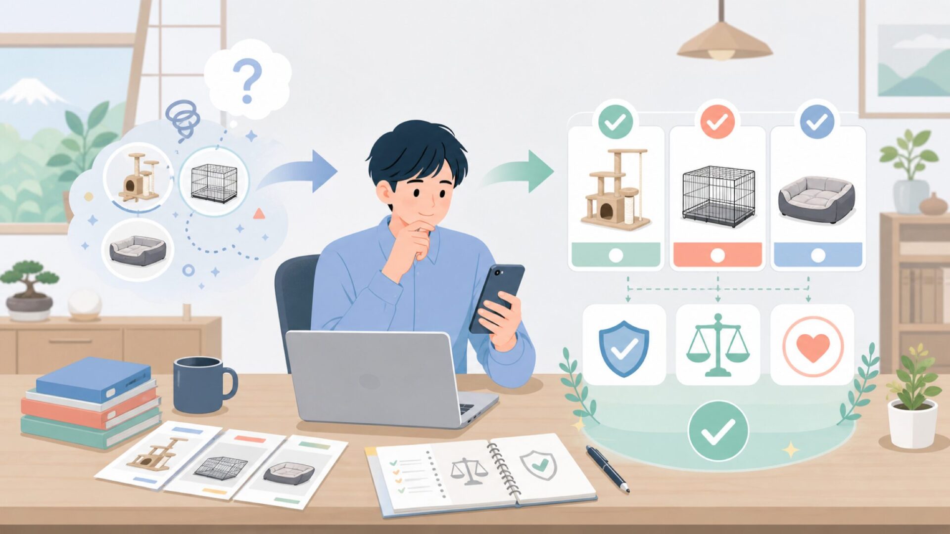 FEANDREA製品を後悔せず選ぶためのチェックポイントを表すイラスト