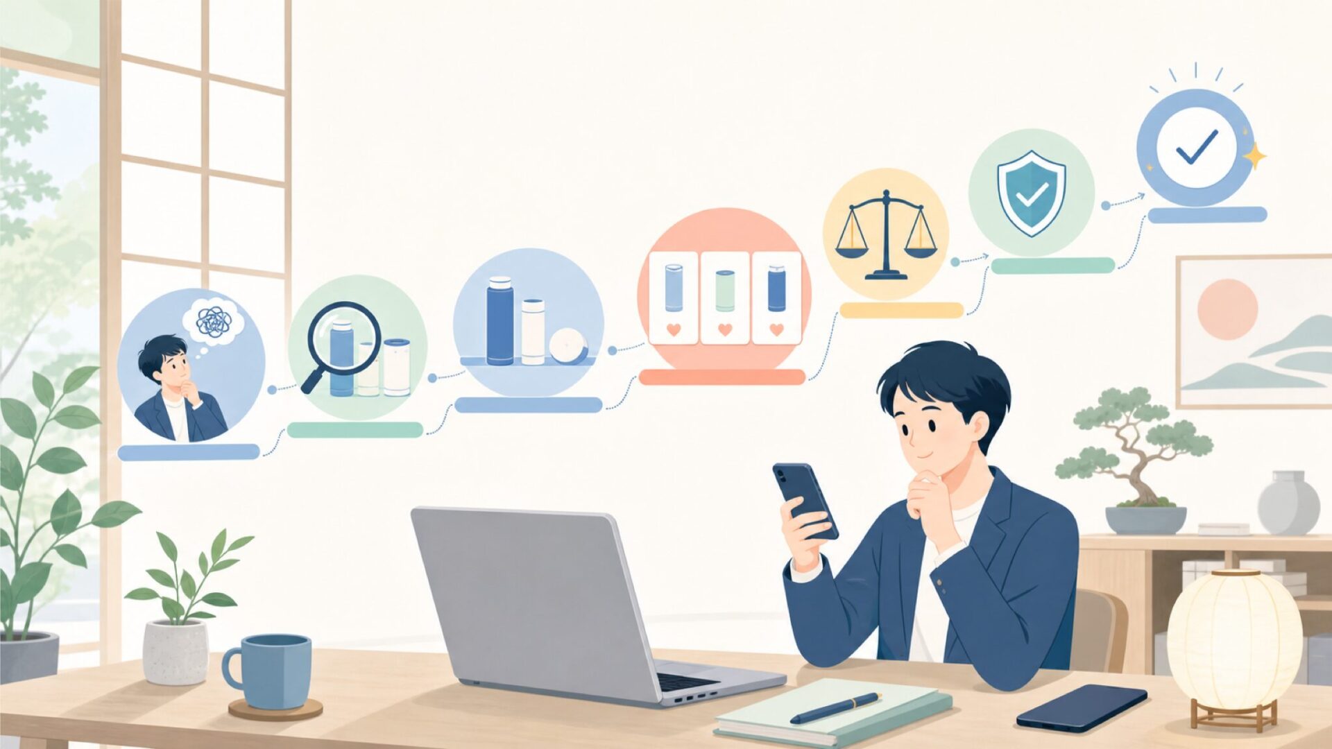 失敗しないRayCue製品の選び方7ステップを表すイラスト