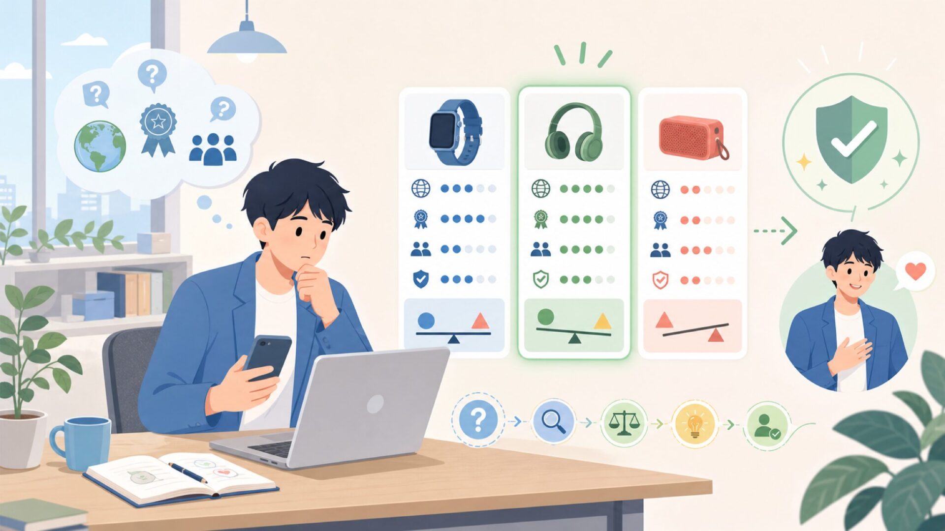 Hyggerを選ぶべきか？自分に合うかを判断するための基準を表すイラスト