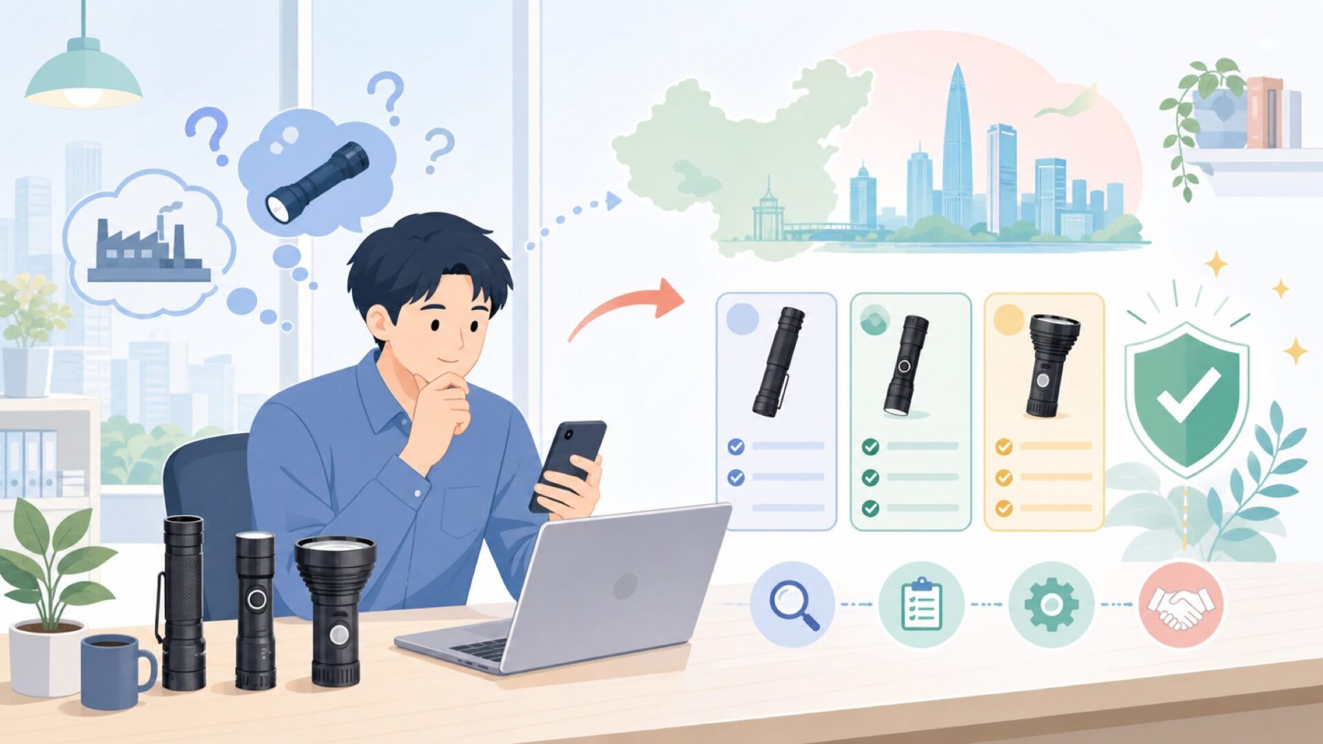 深圳発ブランドへの不安を解消する「中国製フラッシュライト」の現在地を表すイラスト