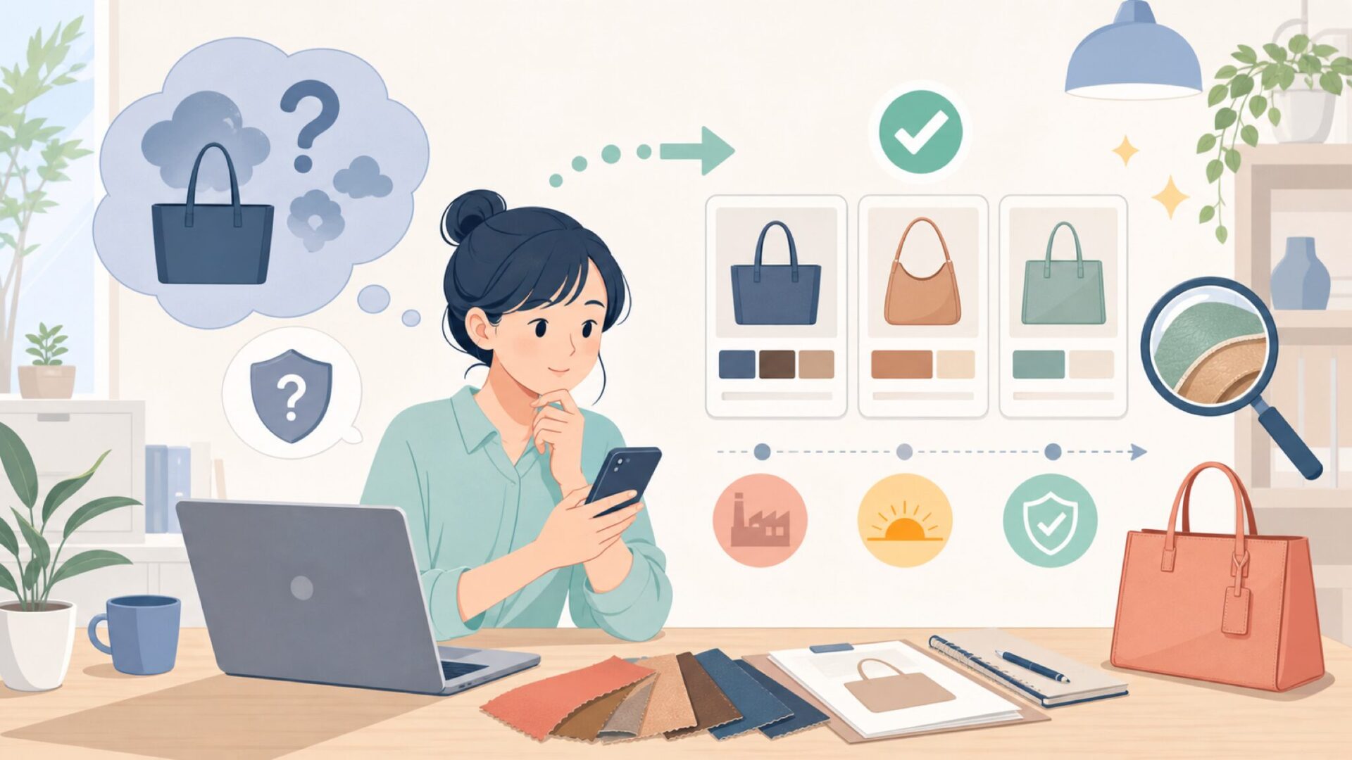 中国製レザーブランドへの先入観を問い直すを表すイラスト