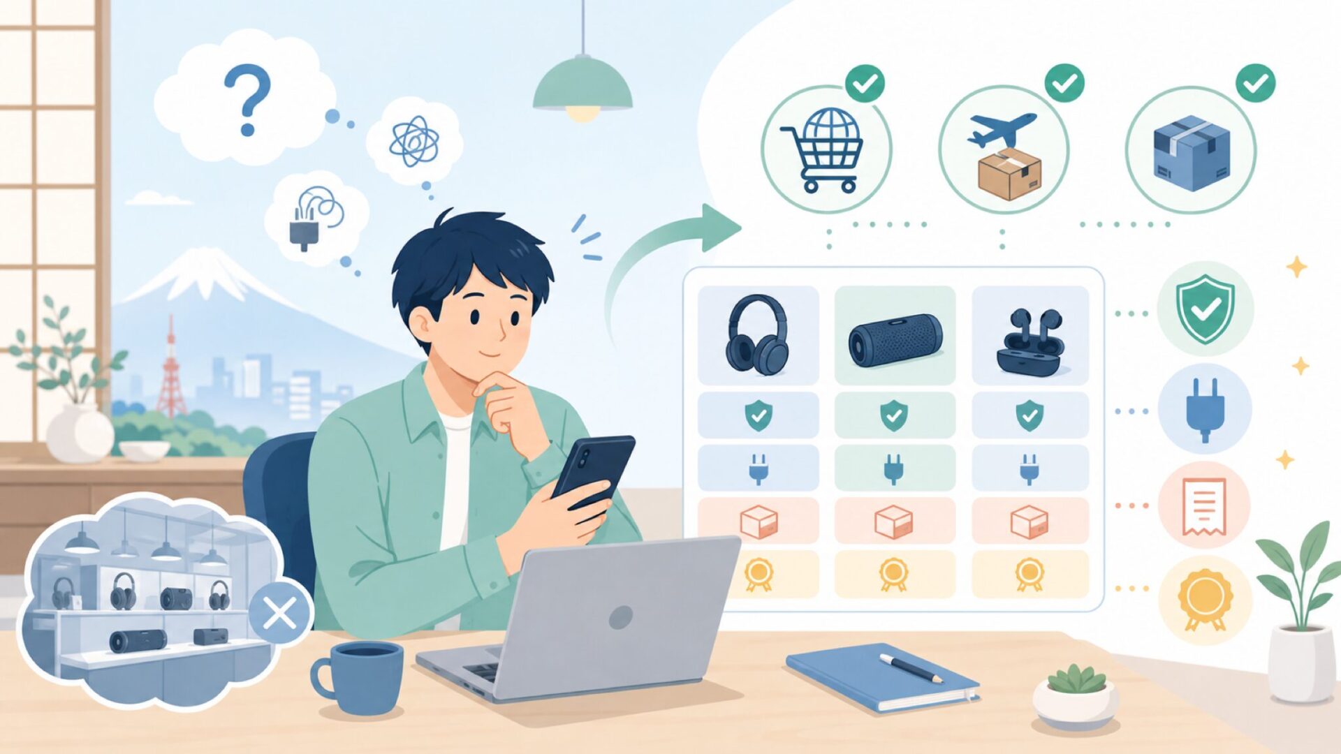 日本でiLive Audio製品を買う方法と注意点を表すイラスト