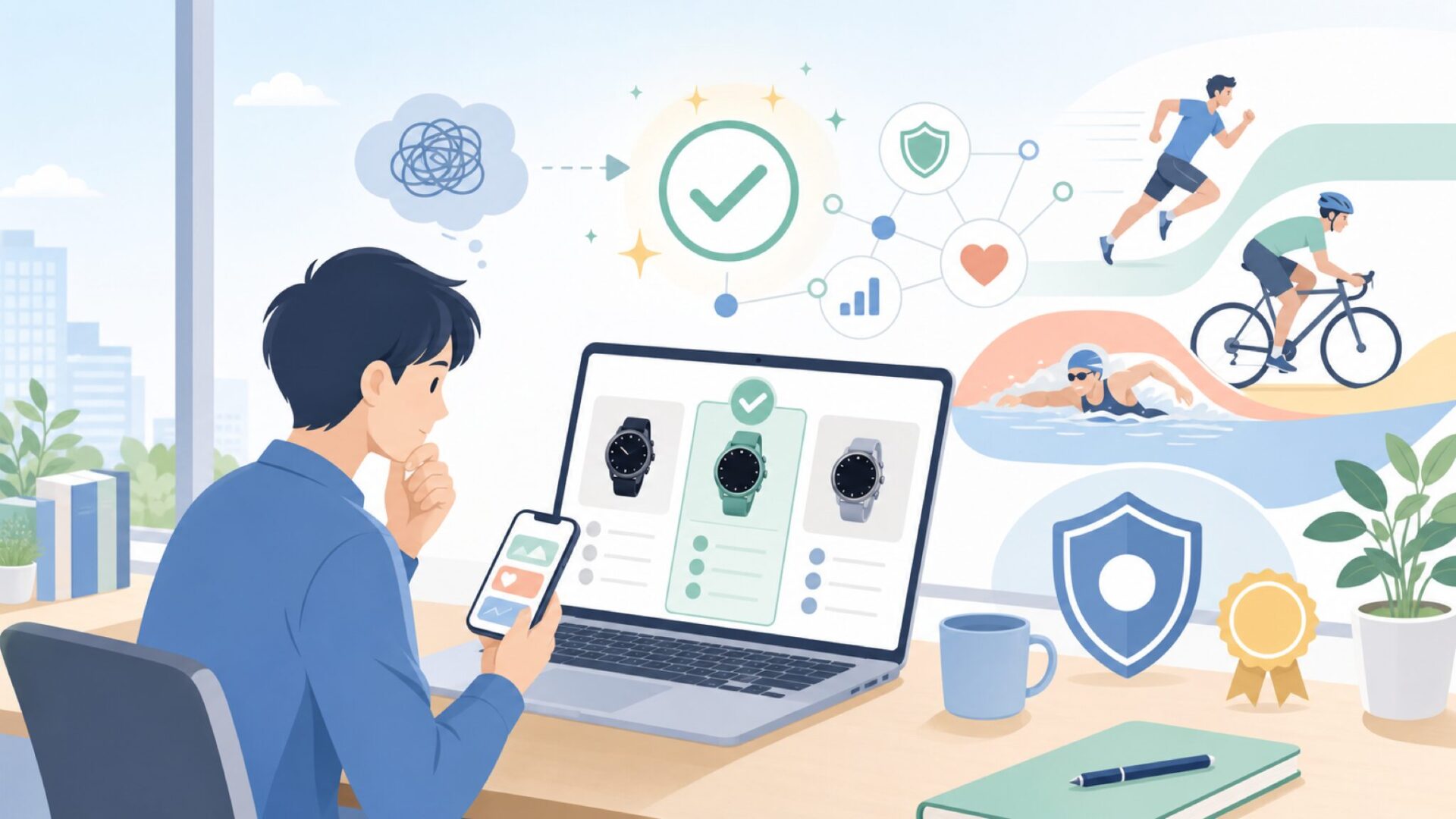 Garminとスポーツ——世界トップアスリートが選ぶ理由を表すイラスト