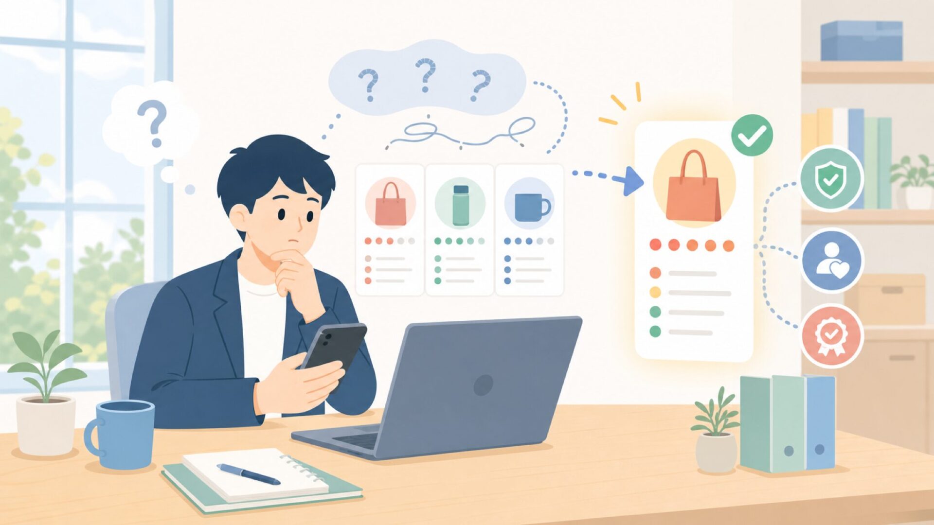 Towallmarkの口コミ・評判の傾向とレビューの見極め方を表すイラスト