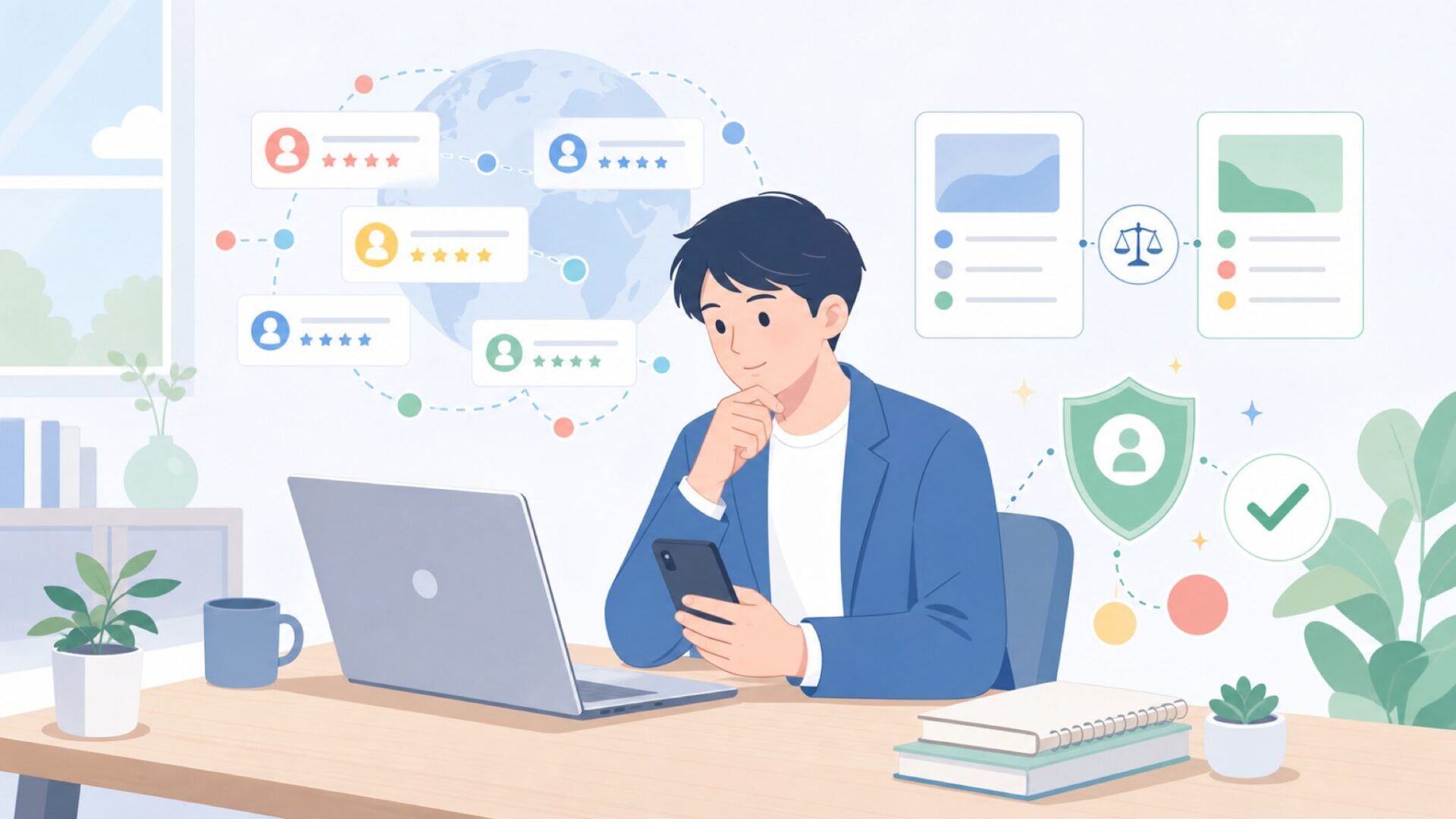 実ユーザーの口コミと評価を徹底分析を表すイラスト