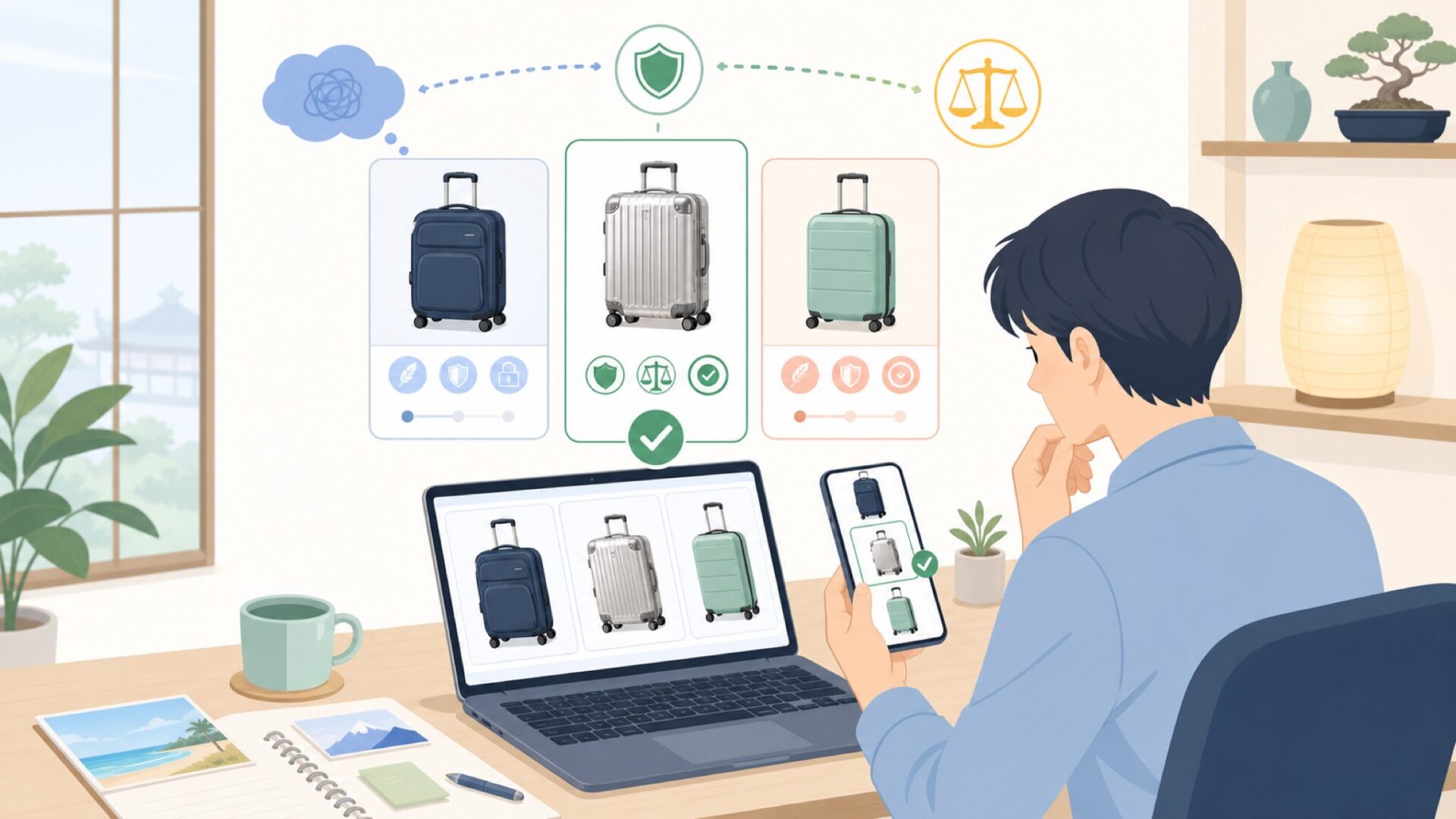 RimowaやSamsoniteと比較したTravelproの立ち位置を表すイラスト