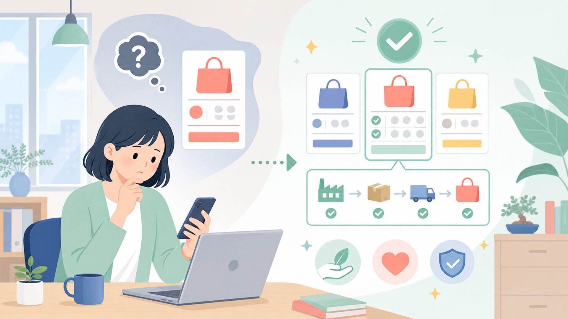 「安すぎて怪しい」は本当か——価格帯とコスパの考え方を表すイラスト