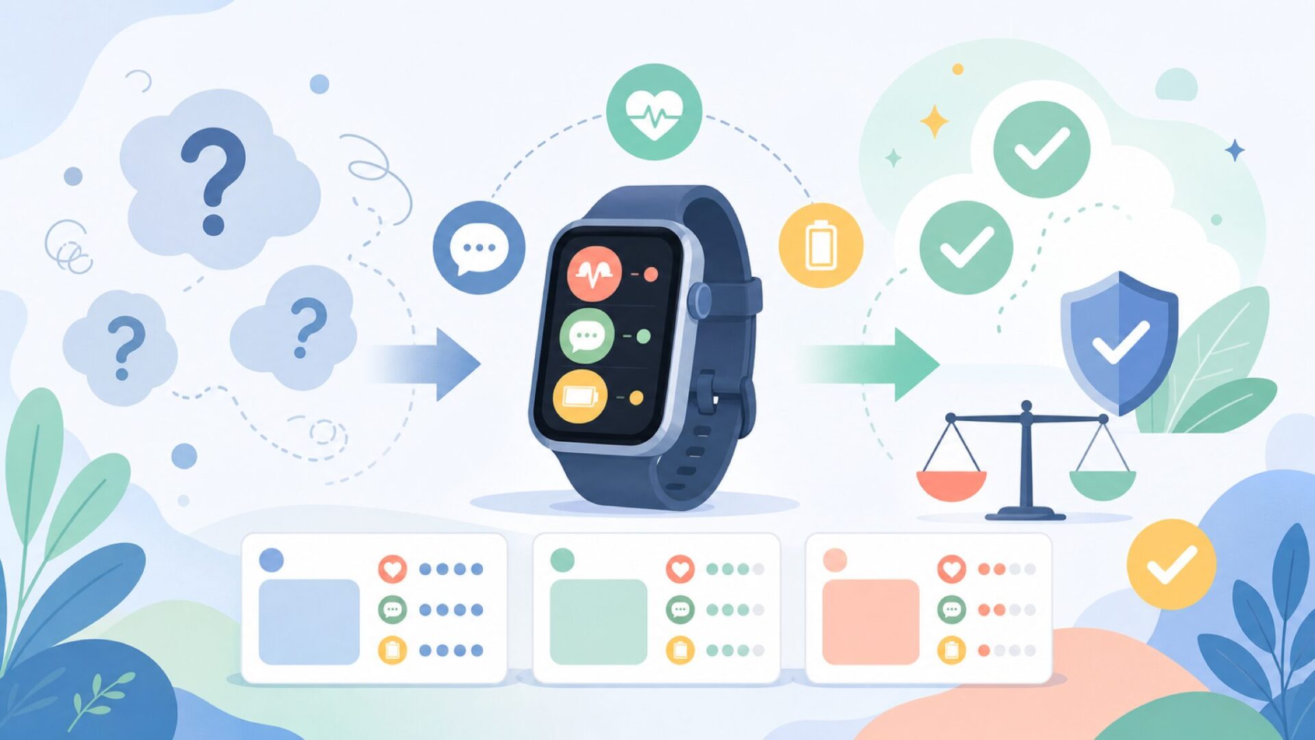 「中国製スマートウォッチ＝粗悪品」という思い込みを整理するを表すイラスト