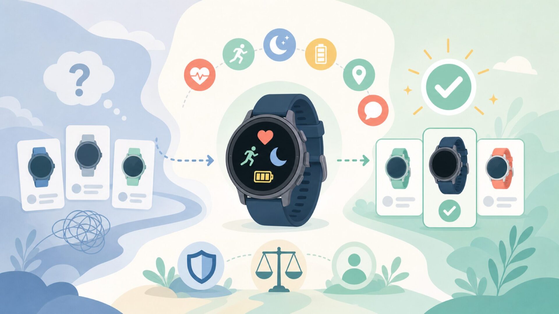Garminのおすすめスマートウォッチシリーズを選ぶポイントを表すイラスト