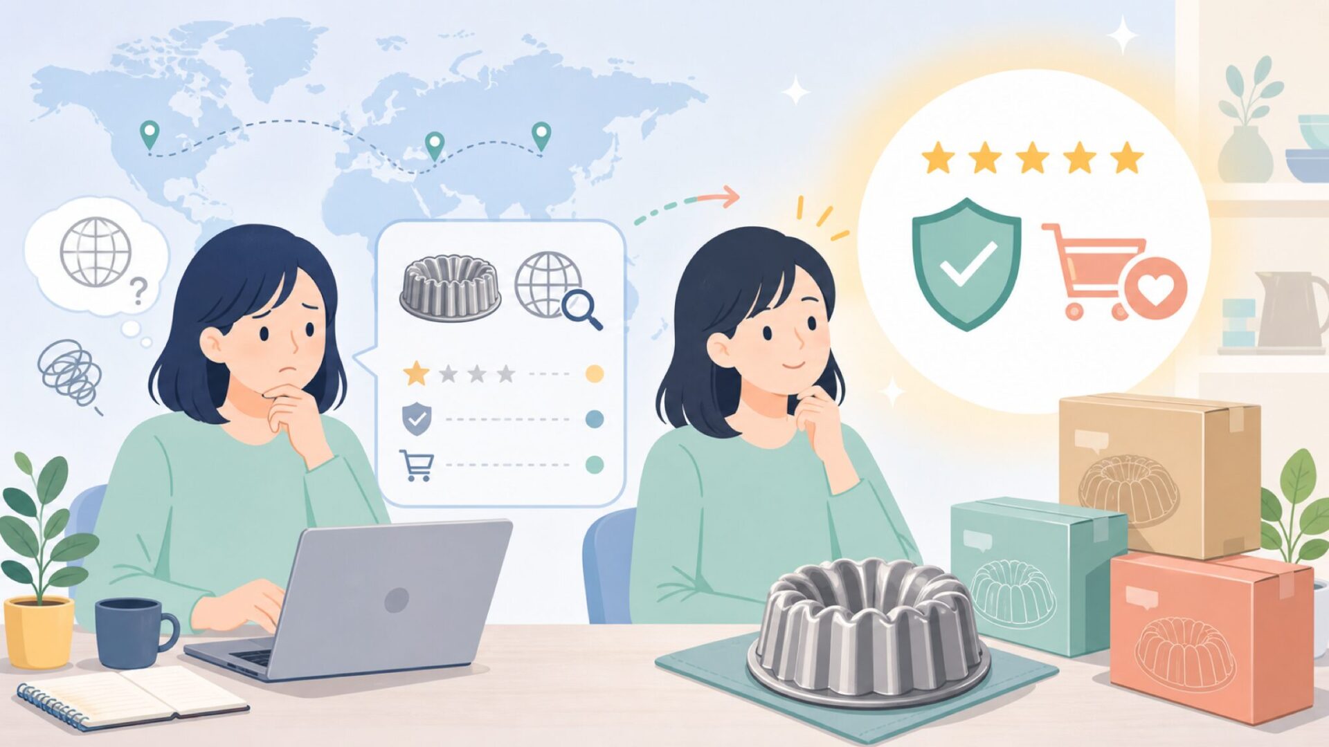 Nordic Wareケーキ型はどこの国?型離れしない選び方の要点を表すイラスト
