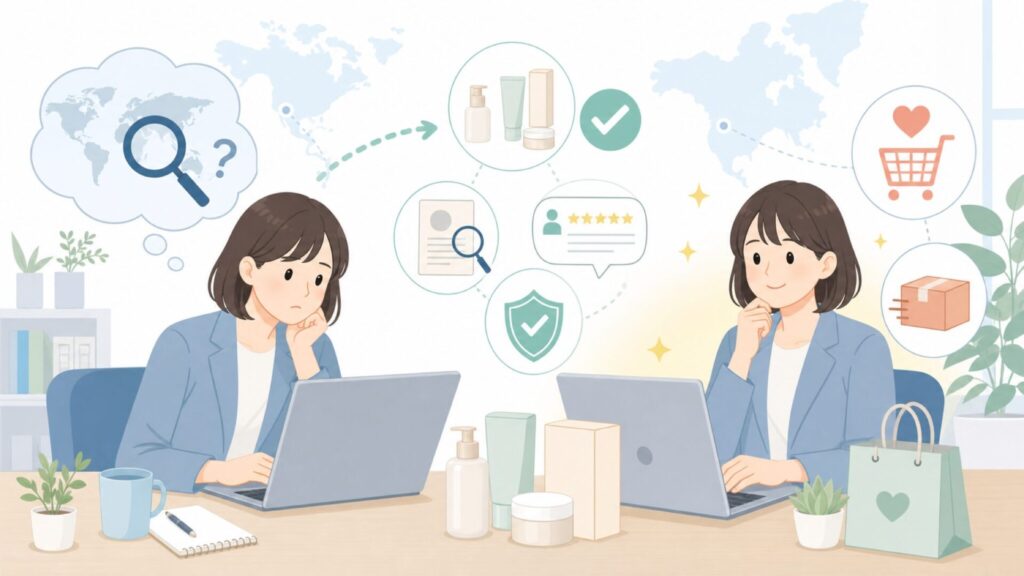 Neogenはどこの国のコスメ？韓国ブランドの背景から人気商品まで全解説の要点を表すイラスト