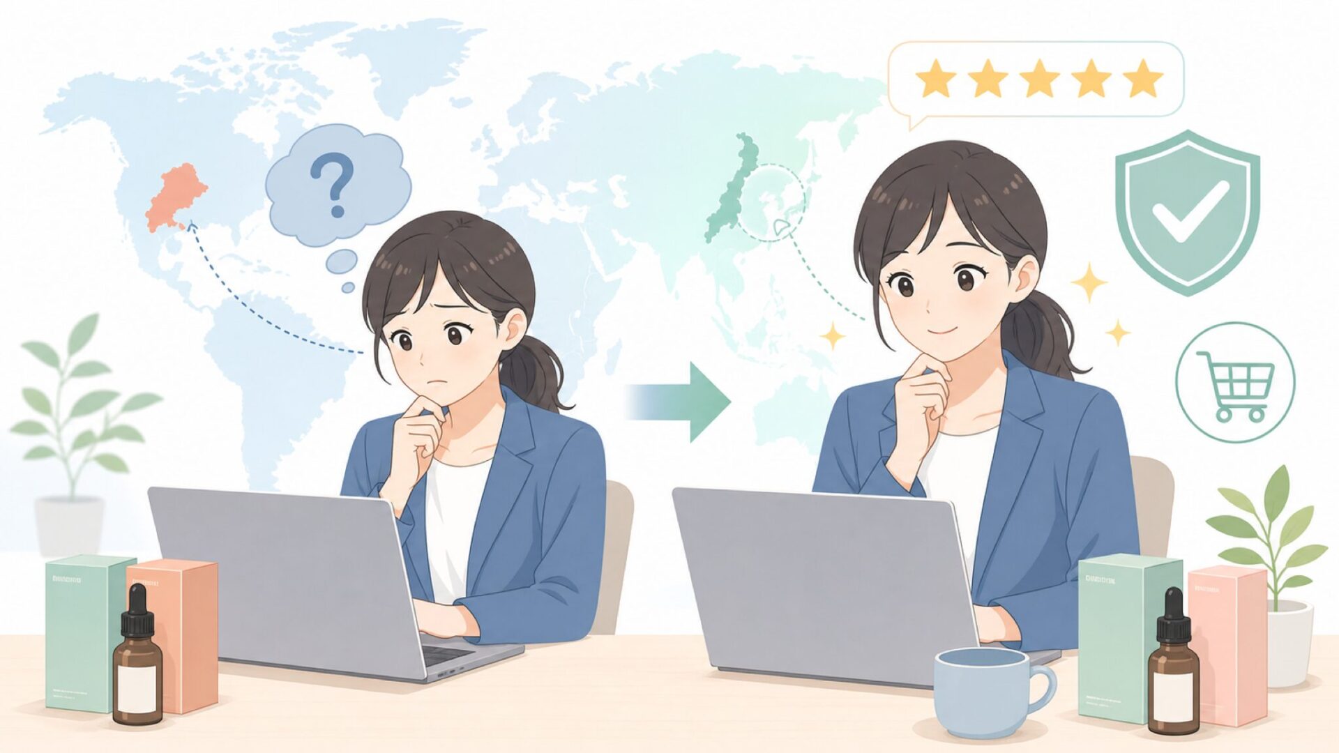 Revox B77はどこの国のブランド？美容液の特徴と選び方ガイドの要点を表すイラスト