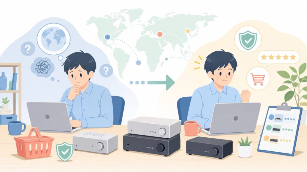 Schiit Audioはどこの国？特徴と選び方ガイドの要点を表すイラスト