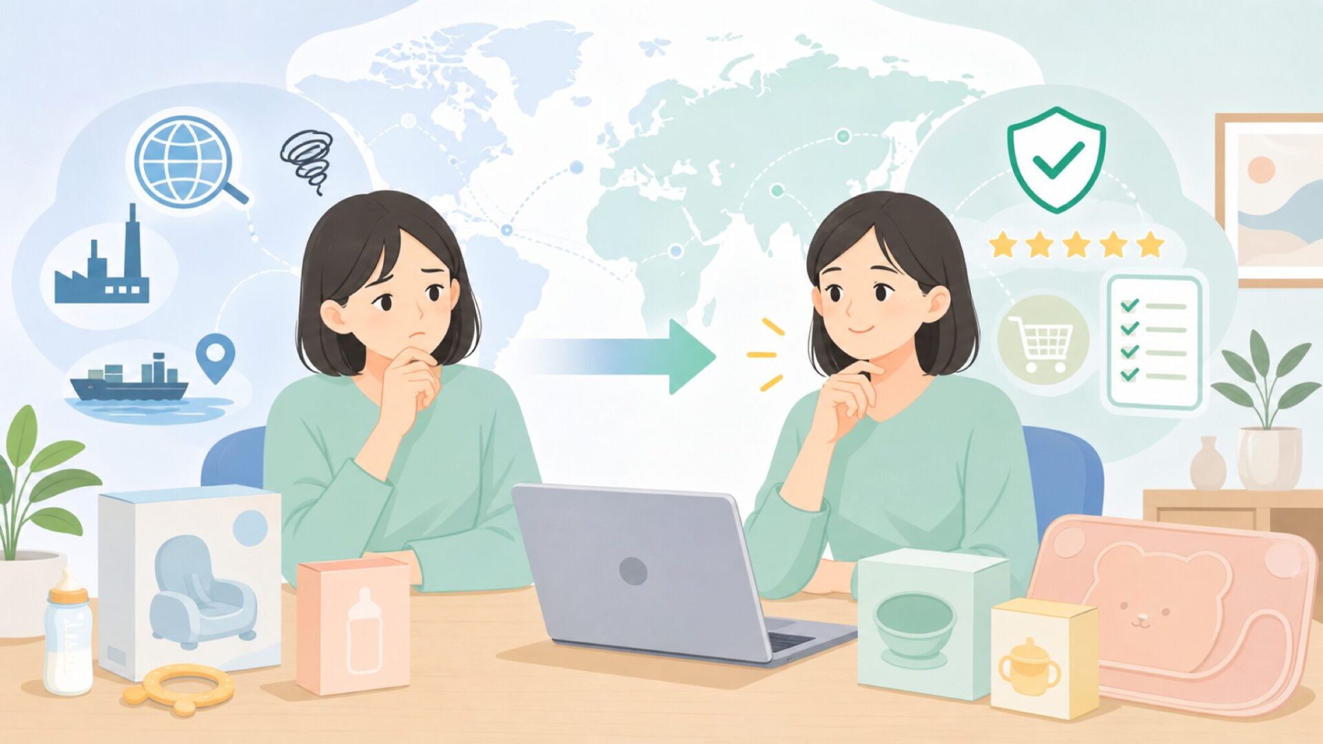 ezpzベビーマットはどこの国？韓国発ブランドの特徴と選び方の要点を表すイラスト