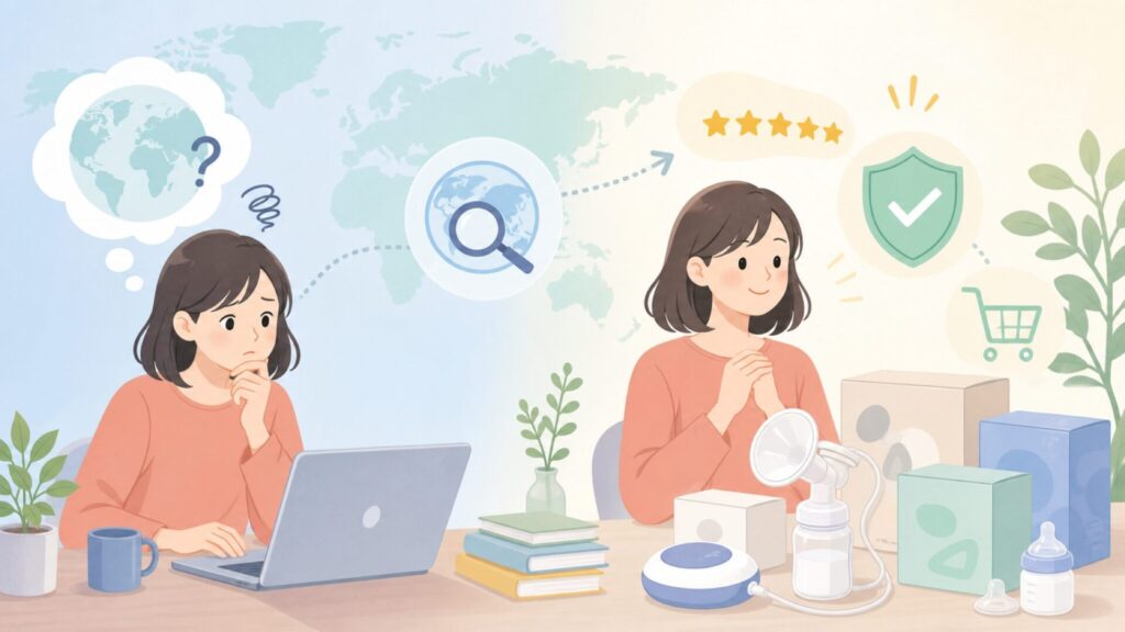 Lansinohはどこの国のブランド?搾乳器の特徴と選び方の要点を表すイラスト