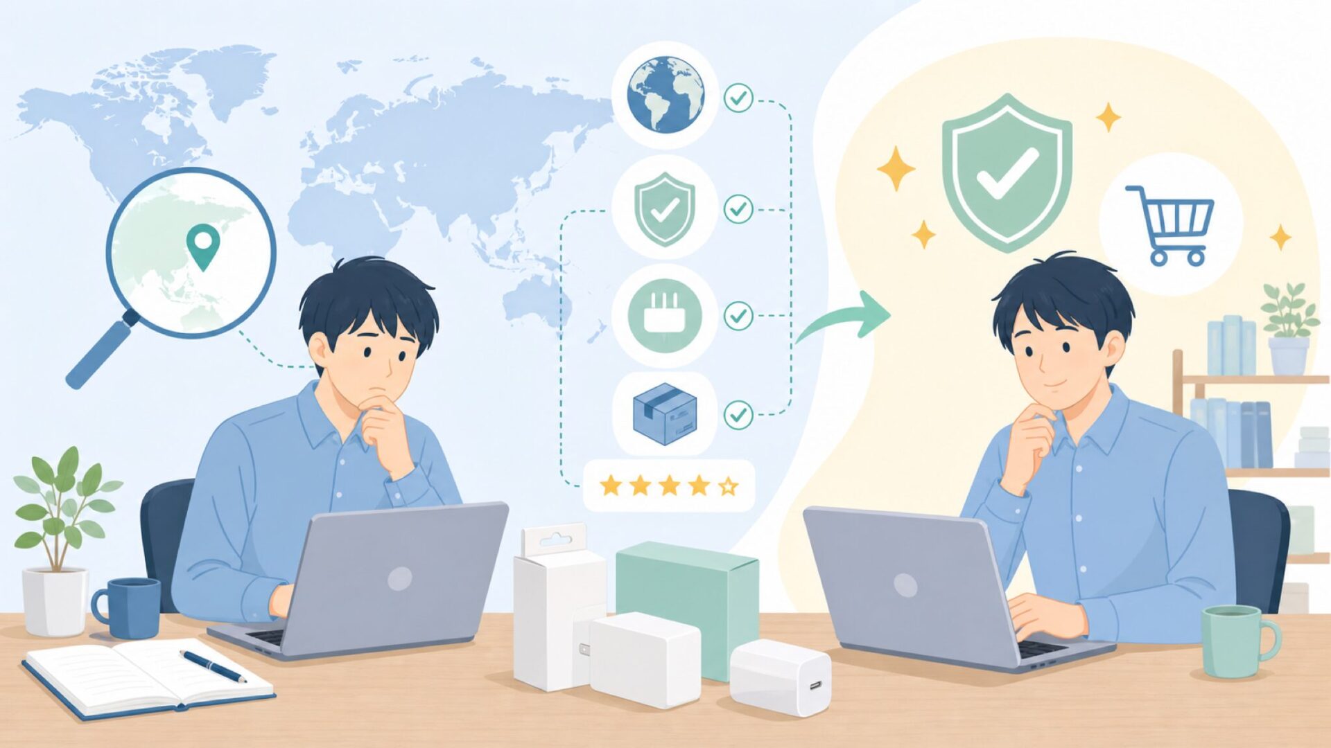 INVZI充電器はどこの国?安全性とPSE認証を購入前にチェックの要点を表すイラスト