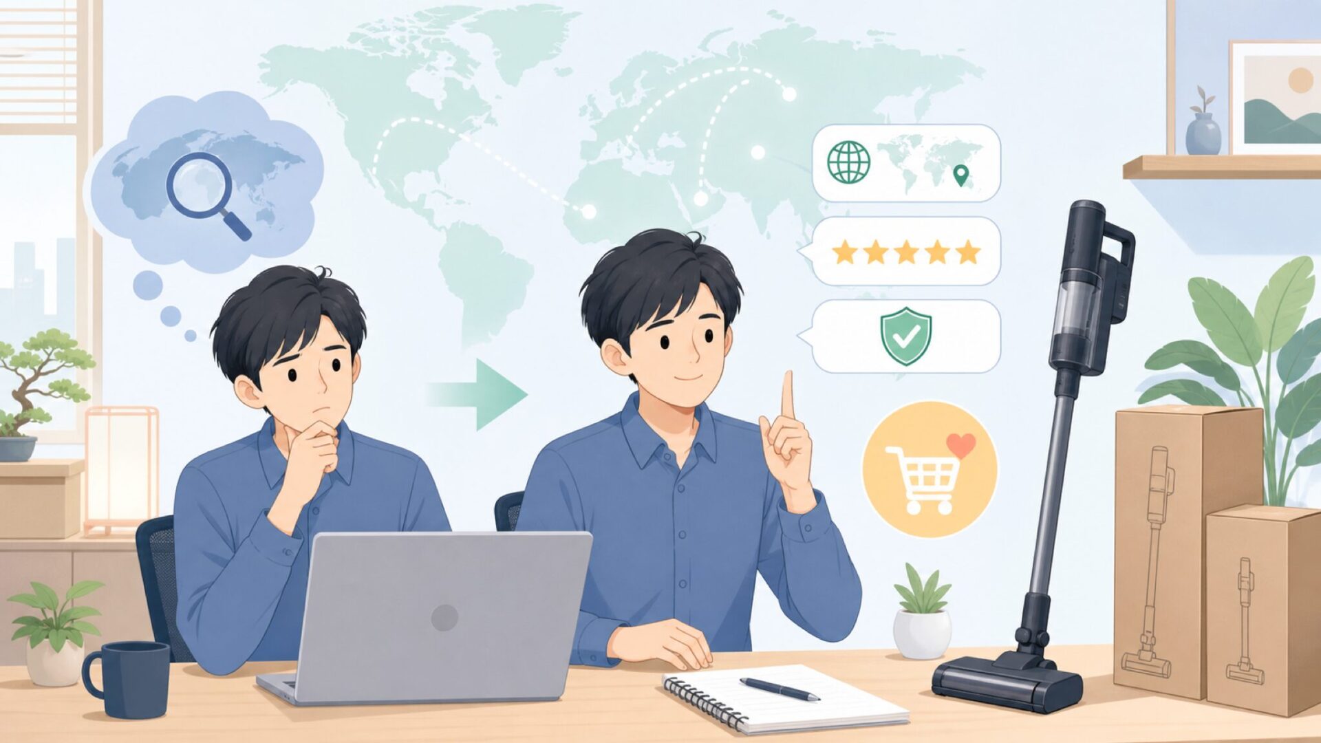 Laresar掃除機はどこの国？口コミの信頼度と保証を徹底解説の要点を表すイラスト