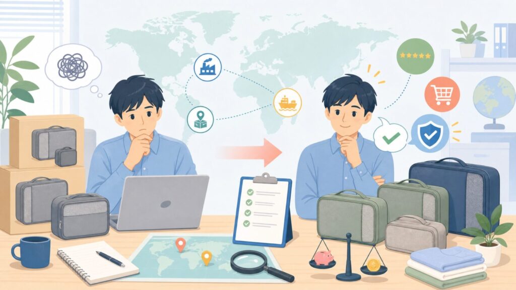TravelWiseはどこの国?パッキングキューブの正体と口コミを検証の要点を表すイラスト