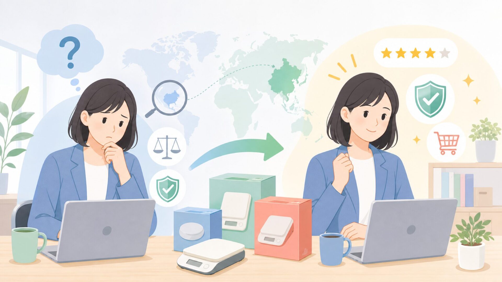 JOYHILLキッチンスケールはどこの国?安全性とタニタとの違いの要点を表すイラスト