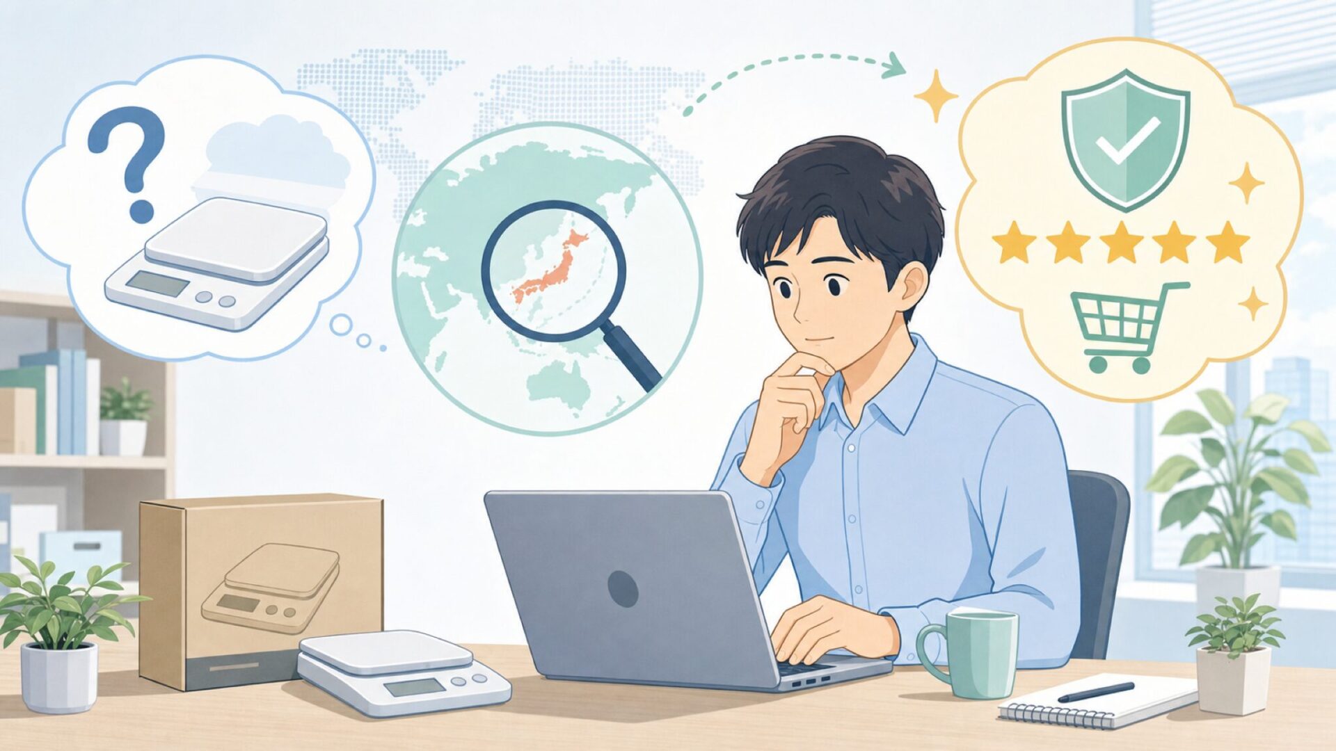 UNIWEIGHはどこの国?デジタルスケールの信頼性を購入前に確認の要点を表すイラスト