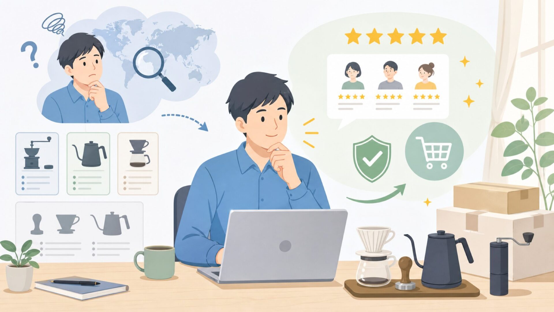 IKAPEはどこの国のブランド？コーヒー器具の特徴と評判の要点を表すイラスト