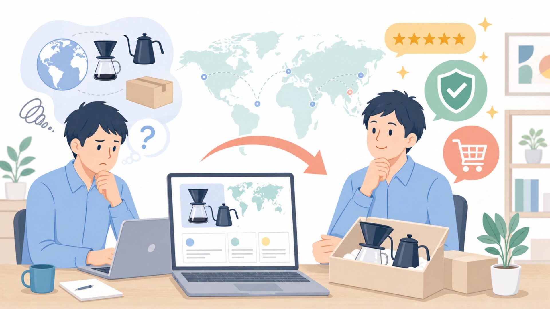 LILQコーヒー器具はどこの国？出自の確かめ方と選び方ガイドの要点を表すイラスト