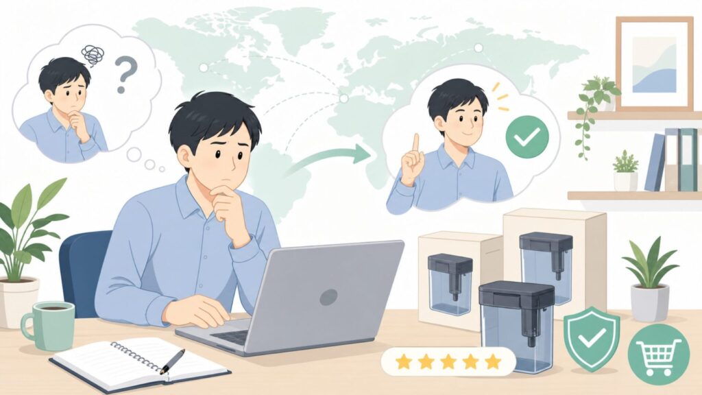 AquaClear水槽フィルターはどこの国?安心して選ぶための基礎知識の要点を表すイラスト