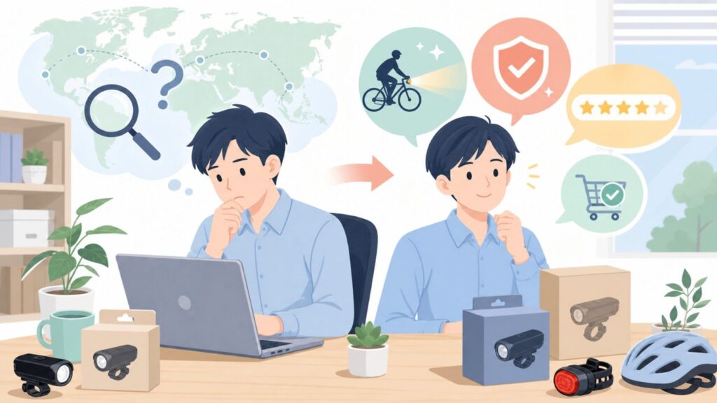 Cygoliteはどこの国のブランド？自転車ライトの安全性を解説の要点を表すイラスト