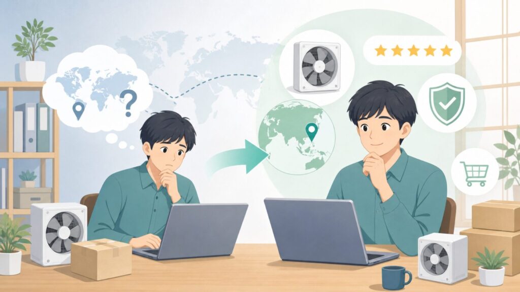 AC Infinityはどこの国？換気ファンの正体を徹底解説の要点を表すイラスト