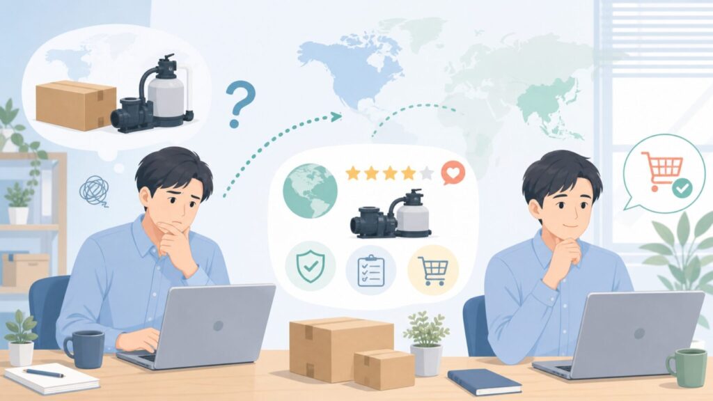 XtremepowerUSはどこの国？プール用品の正体と選び方ガイドの要点を表すイラスト