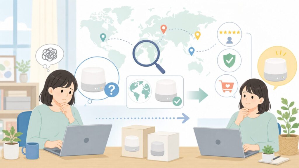 Hatchホワイトノイズマシンはどこの国？特徴と選び方を解説の要点を表すイラスト