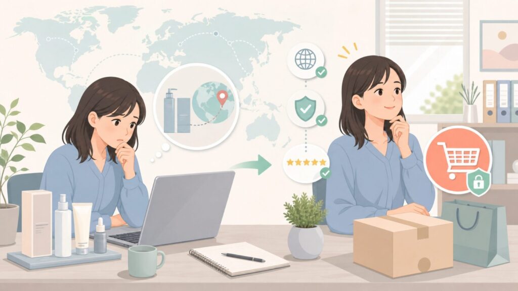 Paula's Choiceはどこの国？美容液と正規品ガイドの要点を表すイラスト