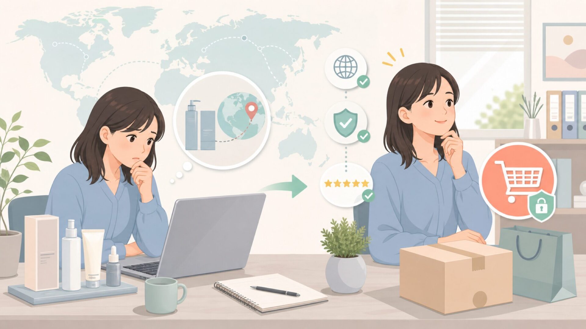 Paula's Choiceはどこの国？美容液と正規品ガイドの要点を表すイラスト