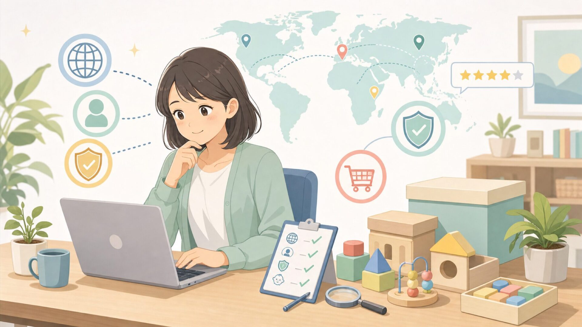 Mideerのおもちゃはどこの国？安心して選べる知育ブランドの全知識の要点を表すイラスト