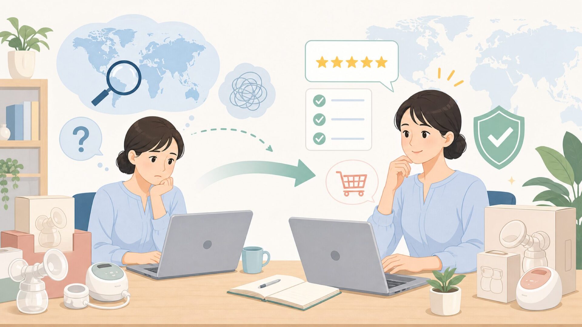 Momcozy搾乳器はどこの国？M5/m9Pro/s12Pro徹底比較の要点を表すイラスト
